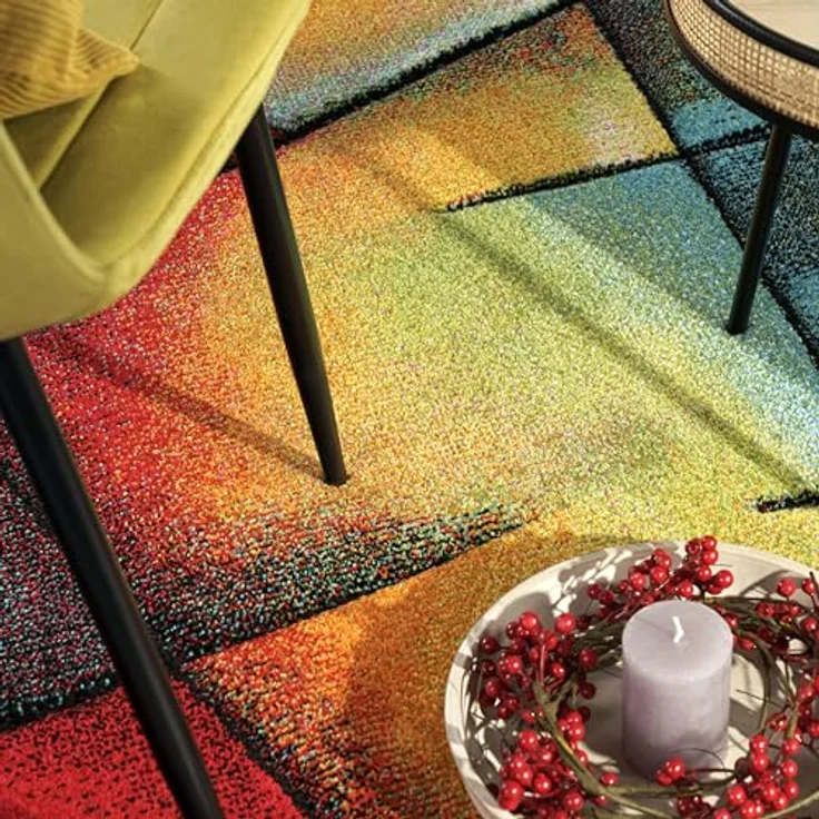 Paco Home Teppich Wohnzimmer Kinderzimmer Kurzflor Moderne 3D Optik Kariert Geometrische Muster, Grösse:80x300 cm, Farbe:Bunt 6 – Bild 5