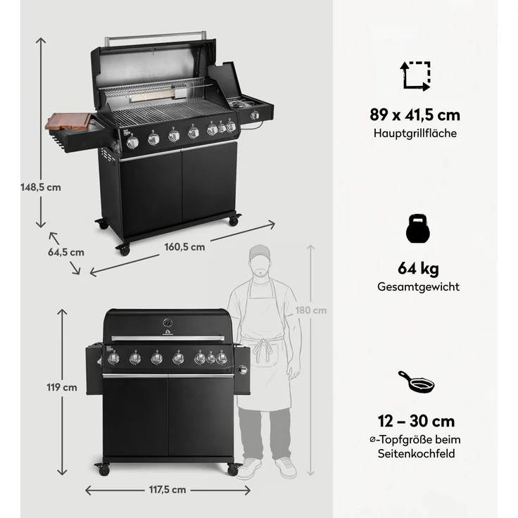BURNHARD® Fat FRED Deluxe Gasgrill 6-Brenner, Edelstahlrost, Schwarz-Matt - Schwarz - #947151 – Bild 3