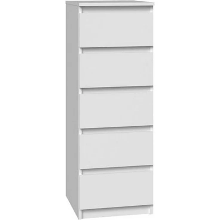 Home Collective Kommode weiß mit fünf Schubladen, Schlafzimmer Flur Nachttisch, Schrank, Sideboard, Highboard, Breite 40 cm Höhe 111cm – Bild 4