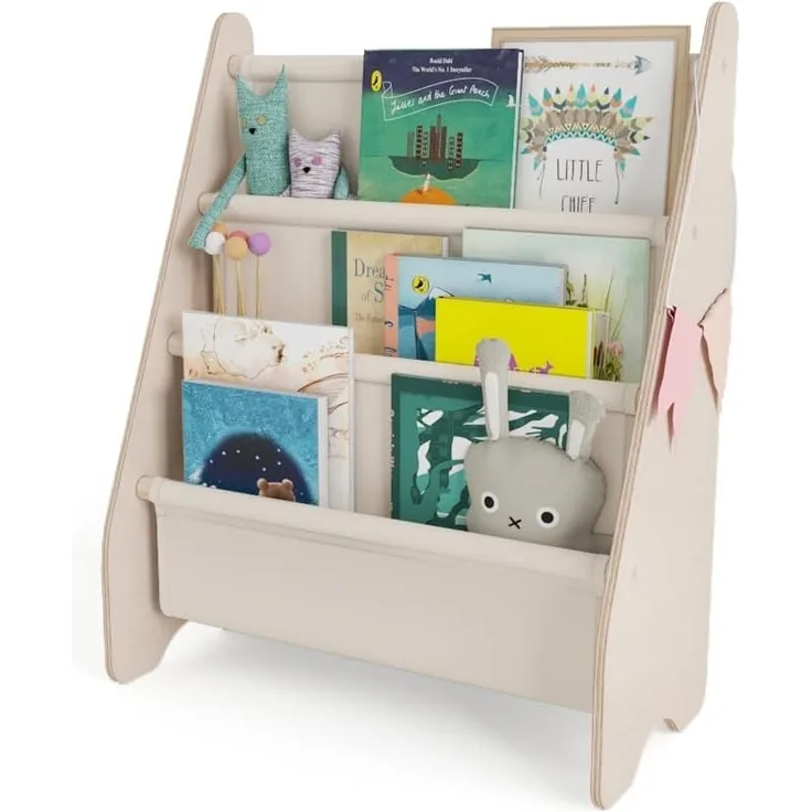 MAMOI® Bücher Regal für Kinder Beige | Bucheregale Kinder | Kinderbücher Regale | Büchergestell | Kinderbücherregal | Bücherbank Kinder | Bücherregal Kinderzimmer | Aufbewahrungsregal für Bücher | 100% ECO | Made in EU
