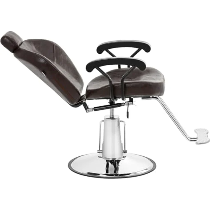 Physa Armlehnstuhl Friseurstuhl mit Fußstütze höhenverstellbar Barber-Stuhl 150 kg Braun, Braun – Bild 7