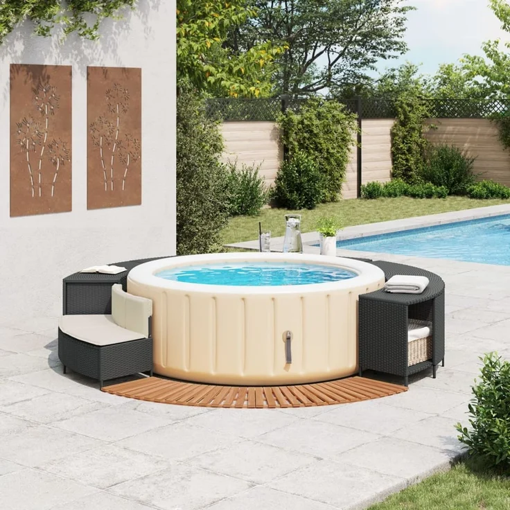 vidaXL Whirlpool-Umrandung Schwarz Poly-Rattan und Massivholz Akazie 365614 – Bild 3