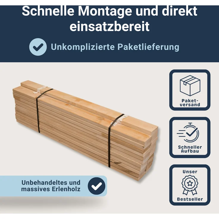 Betten-ABC Premium Rollrost, Stabiles Erlenholz, stabilem Erlenholz, belastbar bis ca. 220 kg, Größe: 100x200 – Bild 3