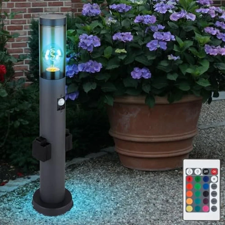 RGB LED Sockelleuchte, Bewegungsmelder, Steckdose, H 60 cm – Bild 2