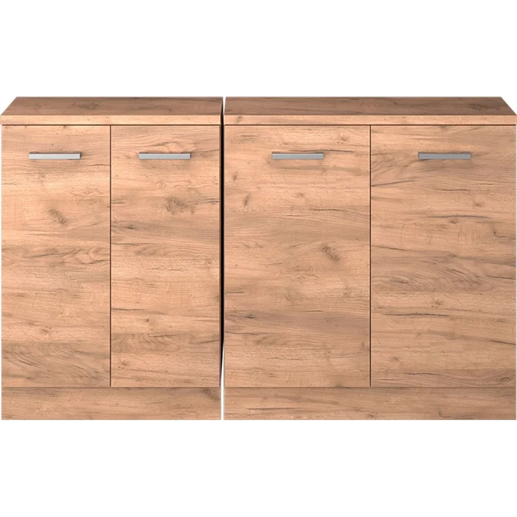 Küchenschrank für Dachschrägen R-Line Goldkraft Eiche 140 cm 2er Set Schrankkorpuss 60 cm Tiefe Vicco – Bild 3