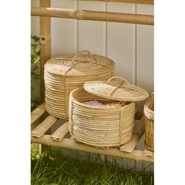 Ib Laursen - 2er Korb Set mit Deckel Dekokorb Körbe Dekokörbe Rattan 30043-00 – Bild 2