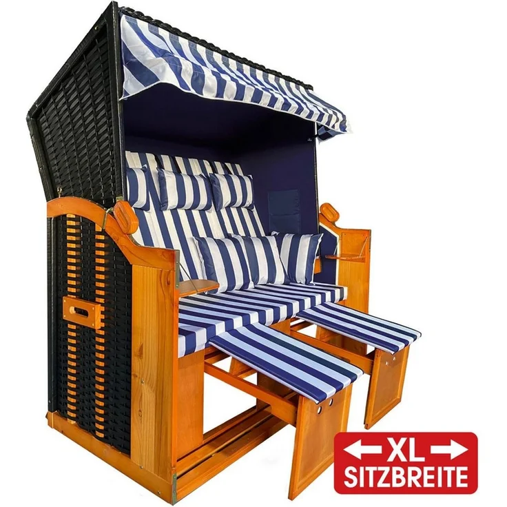 BRAST Strandkorb 3-Sitzer XL für 2-3 Personen, 155cm breit, 2 Designs, BxTxH: 155x78x160 cm, Volllieger, Ostsee, (verstellbare Rückenlehne), Tragkraft bis zu 500kg – Bild 5