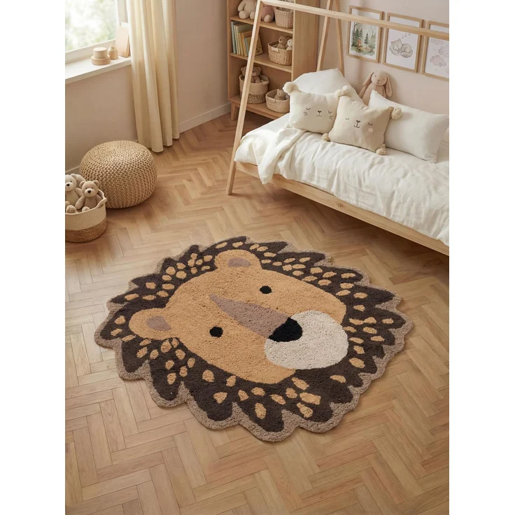 Hanse Home Kinderteppich Roary - Pflegeleichter Teppich Junge Mädchen, rutschfest & Waschbarer Formteppich Löwe, Kinderzimmer Weicher Spielteppich, Spielunterlage - Braun Multifarben, 120x125 cm