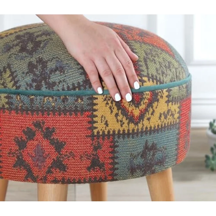 Stylish Green Pouffe, 45 x 45 x 45 cm | 50% Cotton & 50% Linen, 35 HR Orthopedic Soft Sponge (6 cm) | Durable Beech Wood Legs, Perfect for Modern Living Spaces – Bild 4