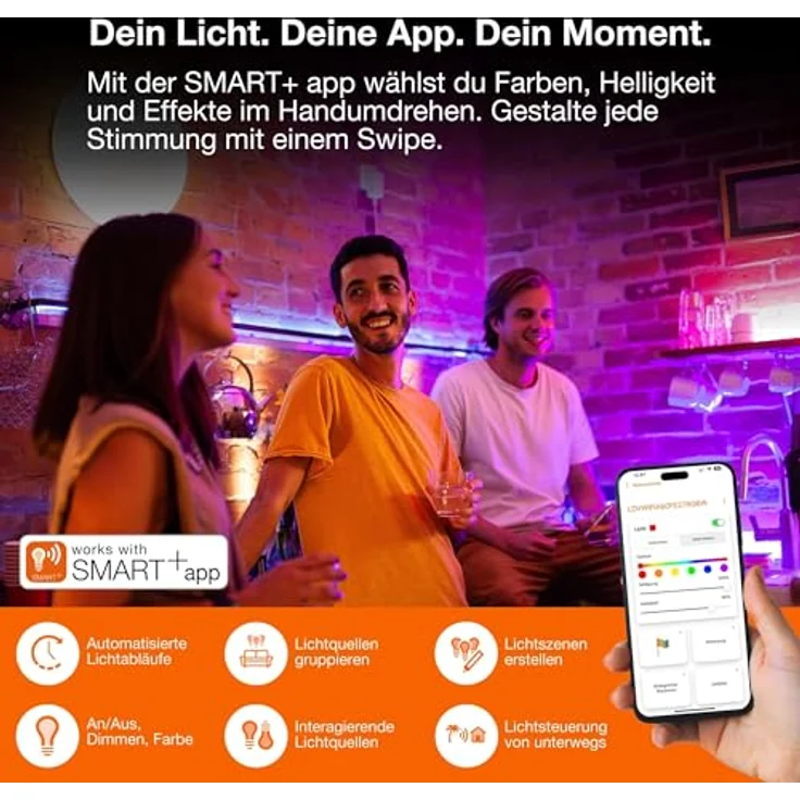 Osram SMART + WIFI LED Deckenleuchte, weiß/schwarz, 32W, 3400lm, Weißlichtfunktion, dimmbar, dynamischer Magic-RGB Lichteffekt, lange Lebensdauer, einfache Montage, App-steuerbar, 2700-6500K – Bild 9