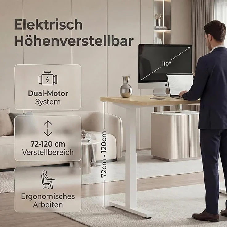 Devoko Höhenverstellbarer Schreibtisch 180x80 cm elektrisch, Höhenverstellung 71-121 cm mit Smart Control, 120 kg Tragkraft, für gesundes Arbeiten – Bild 6