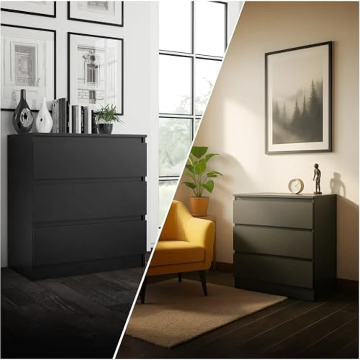 CDF Kommode mit Schublade Schwarz Schrank Schubladenschrank 3 Schubladen Malm Kommode viel Stauraum Geeignet für Wohnzimmer Schlafzimmer Komodenschrank Organizer Kleidung 40T x 70B x 75H cm – Bild 9