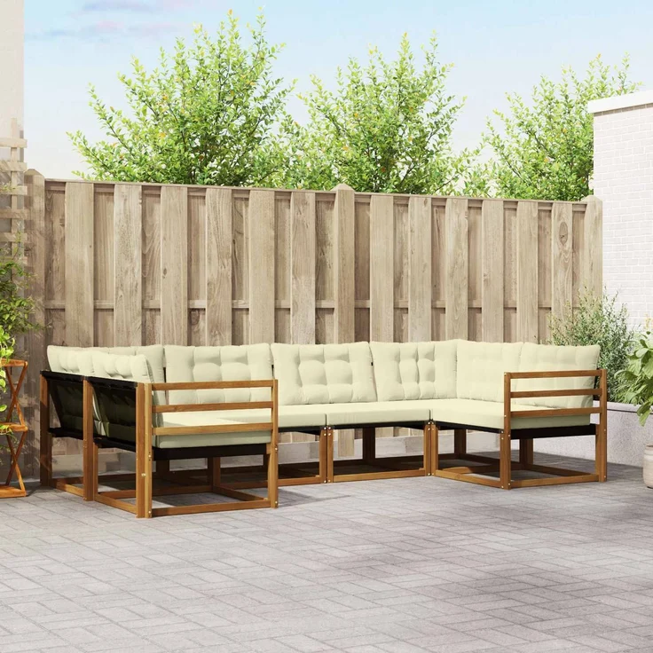 vidaXL Outdoor-Sofagarnitur 6 stk. 6-Sitzer Natur und Creme 3369781 – Bild 1
