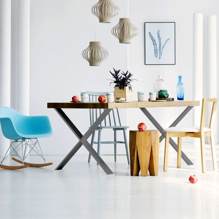 ECD Germany Tischbein 2er Set Tischfüße X-Design pulverbeschichtete Stahl Industriedesign, Tischgestell Kreuzgestell 60x72 cm Anthrazit Metall Tischkufen – Bild 2