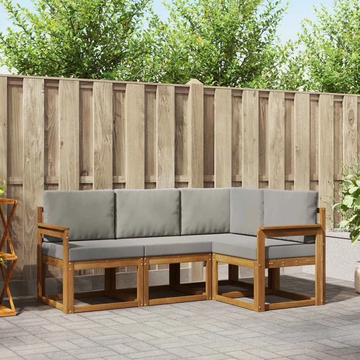 vidaXL Outdoor-Sofagarnitur 4 stk. 4-Sitzer Natur und Hellgrau 3366314 – Bild 1