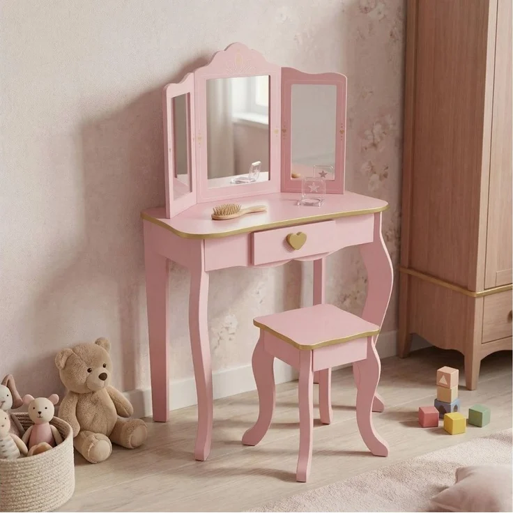 SCENA LIVING Schminktisch Kinderschminktisch REIA, mit Spiegel und Hocker im Set, rosa – Bild 1