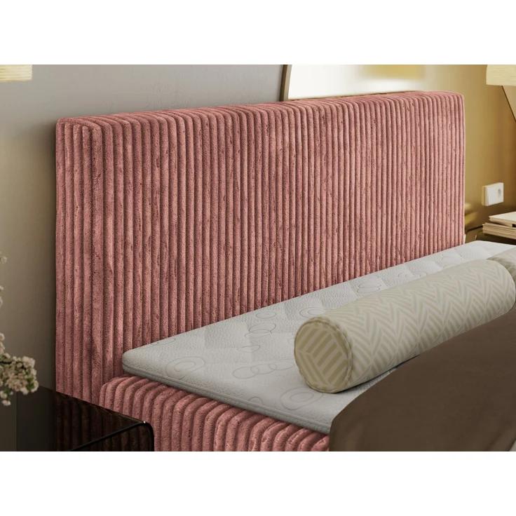 Boxspringbett mit Kopfteil und Topper T25, Cord Bett - TILIANO - 140 x 200 cm - Rosa Cord - H3 – Bild 4