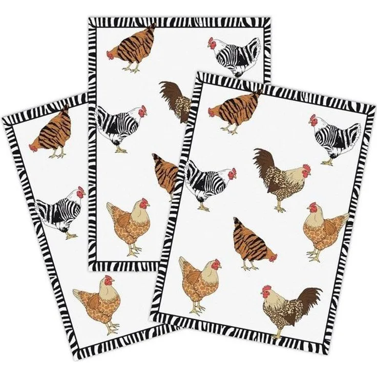 Kracht Geschirrtuch Zebrahühner, (Set, 3-tlg, Set), 3er Pack Geschirrtücher (3 Stück), ca. 50 x 70 cm, Halbleinen bedruckt