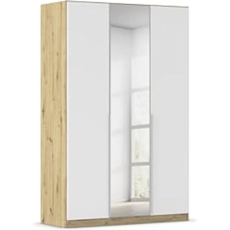Rauch Möbel Alabama, Kleiderschrank für Schlafzimmer, Kinderzimmer, Wohnzimmer, Garderobe, Flur, 3-türig, Spiegel, mit Zubehör Premium, Farbe Weiß/Eiche Artisan, Holz, Breite 136 cm – Bild 1