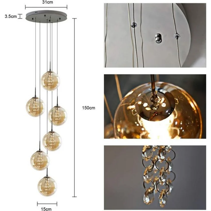 Nettlife Pendelleuchte G9 Deckenlampe Bernstein/Grau Glas Industriestil, Höheverstellbar, LED wechselbar, Warmweiß, für Küchen Wohnzimmer Schlafzimmer Flur – Bild 4