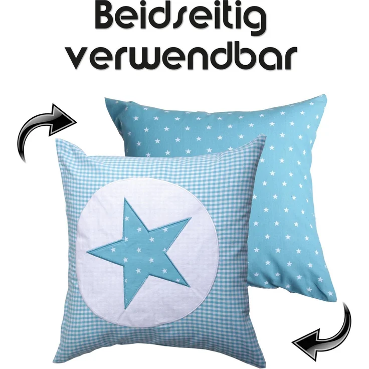 Dekokissenhülle 40x40cm mit modernem Muster, beidseitig verwendbar in verschiedenen Farben aus 100% Baumwolle Türkis – Bild 3