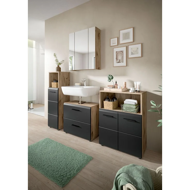 Badkombination (B/H/T: 105x185x30 cm) in schwarz matt und Nox Oak Nachbildung – Bild 5