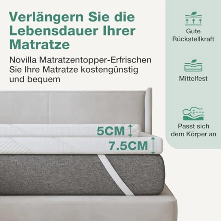 Novilla Matratzen Topper 180x200 5cm Höhe Gel Topper Memory Foam MatratzenTopper für Boxspringbett Wohnwagen Schlafsofa Matratzenauflage Bezug Waschbar Oeko-TEx – Bild 10