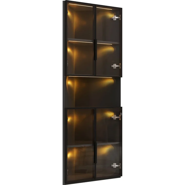 ZUBALIYA Dreieckige Vitrine 62x32x160cm – Schwarzer Eckschrank mit Glasfront, LED-Beleuchtung, Offener Mittelbereich – Display-Schrank für Sammlerstücke, Gläser & Dekoration – Bild 10