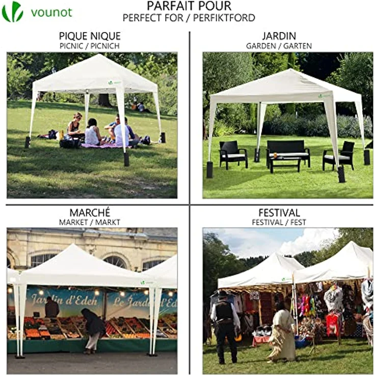 VOUNOT Faltpavillon 3x3 m, mit 4 Sandsäcke, Pop Up Pavillon Faltbar, UV-Schutz 50+, Cremeweiß – Bild 3
