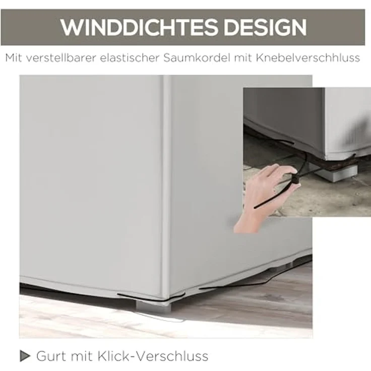 Outsunny Gartenmöbel-Schutzhülle mit wetterfesten Ösen und Kordelstopper (Abdeckung, 1-St, Abdeckplane), für Terrassenmöbel Abdeckhülle 210 x 140 x 80 cm Grau – Bild 4
