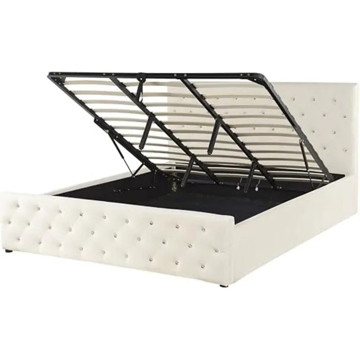 Polsterbett 'AMIENS' Samtstoff mit Bettkasten hochklappbar Beige 180x200 cm