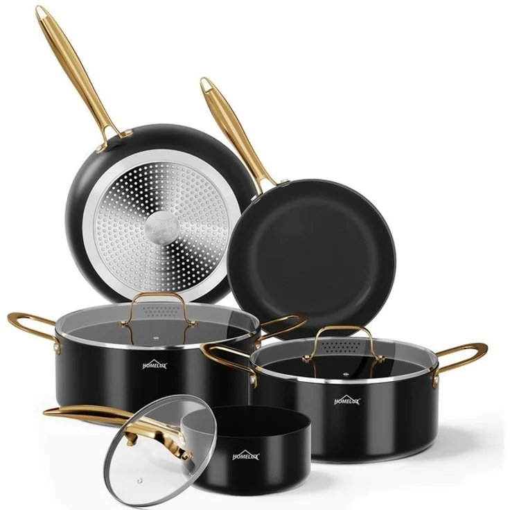 HOMELUX Topf-Set Induktions Töpfe Set, Aluminiumguss Kochtopfset mit Deckel, Aluminium (Set, 8-tlg, Töpfe Set mit Glasdeckel), Induktion – Bild 4