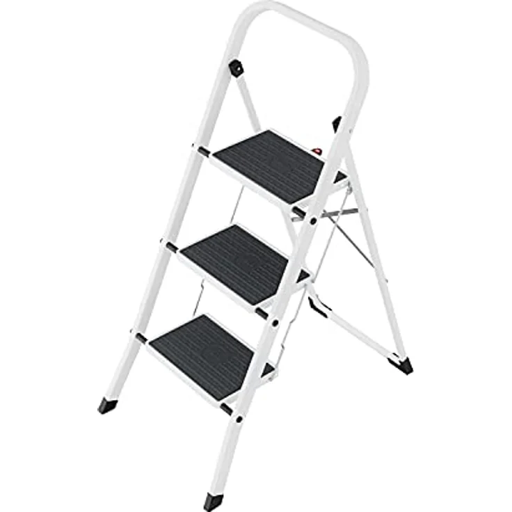 Hailo HobbyStep Stahl-Klapptritt-Leiter - 3 breite Stahl-Stufen mit Anti-Rutsch-Matten belastbar bis 150 kg - Trittleiter mit Klappsicherung - geriffelter ganzflächig aufstehender Steckfuß - weiß – Bild 2