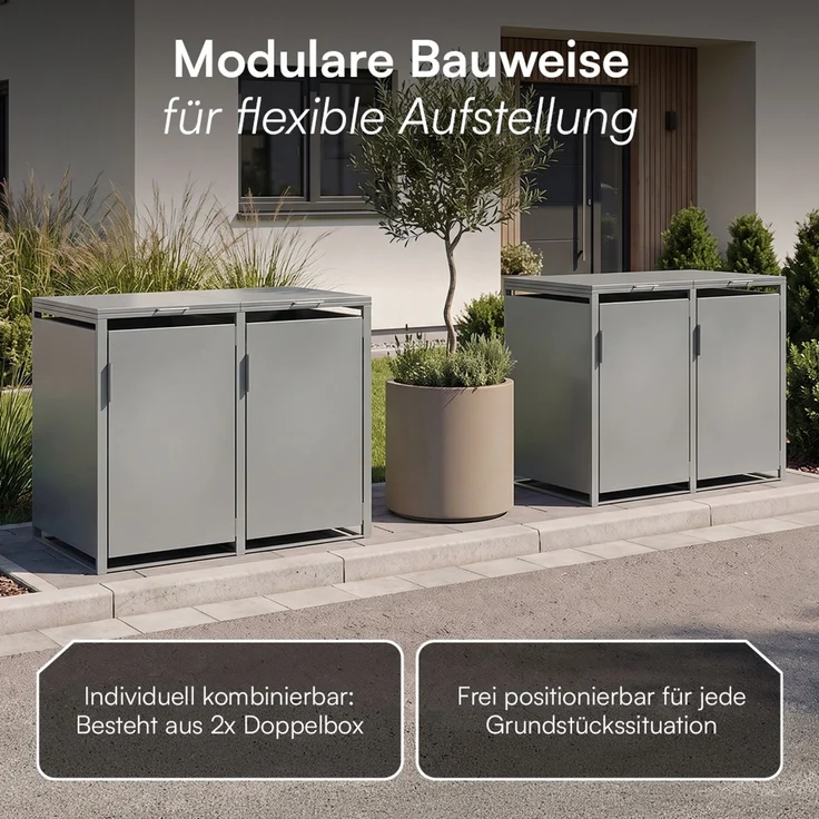 STEELSØN 'Thoria' Mülltonnenbox 4er je 240 Liter, grau, Mülltonnenverkleidung aus Stahl, wetterfest, 116x80x268 cm, Müllbox für 4 Tonnen – Bild 9