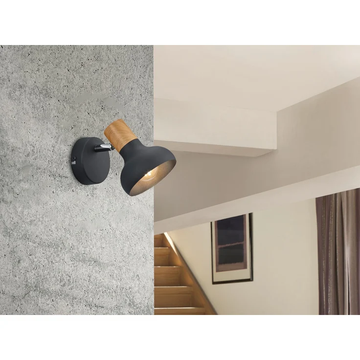 Wandstrahler LATIKA Metall Schwarz mit Holzoptik, Breite 10cm – Bild 5