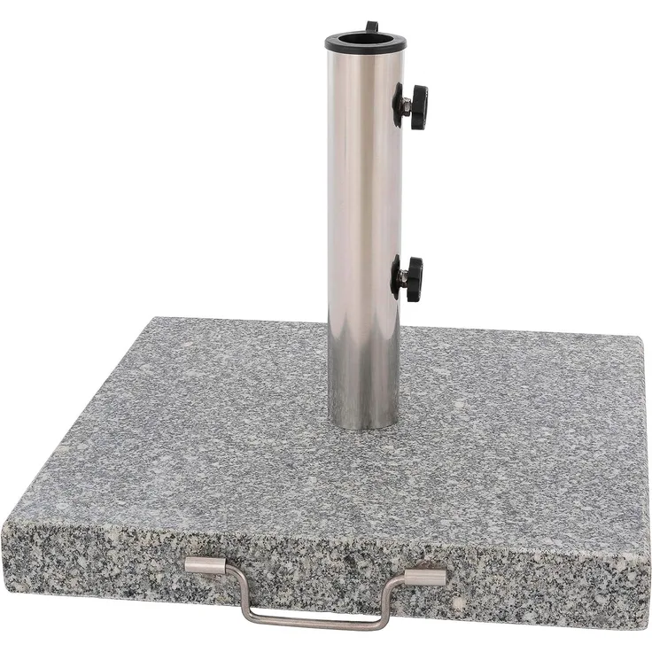 Nexos Sonnenschirmständer 30kg polierter Granit Edelstahl eckig 45x45 cm Schirmständer mit Griff und Rollen