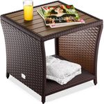 Casaria Beistelltisch, Polyrattan Akazienholz 45x45x40cm Wetterfest 80kg Belastbarkeit Garten
