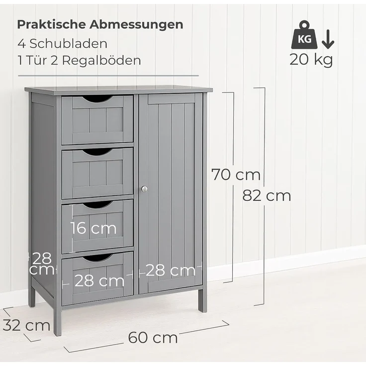 osoltus Badezimmerschrank Beistellschrank Hampton 55 x 30 x 82 cm Grau – Bild 2
