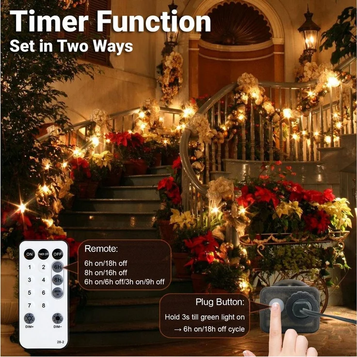 OZAVO LED-Lichterkette LED Weihnachtsbaum Lichterkette mit Fernbedienung, 30M-300 LEDs, 8 Modi, Timer & Memory für Weihnachtsdeko Innen & Außen – Bild 4