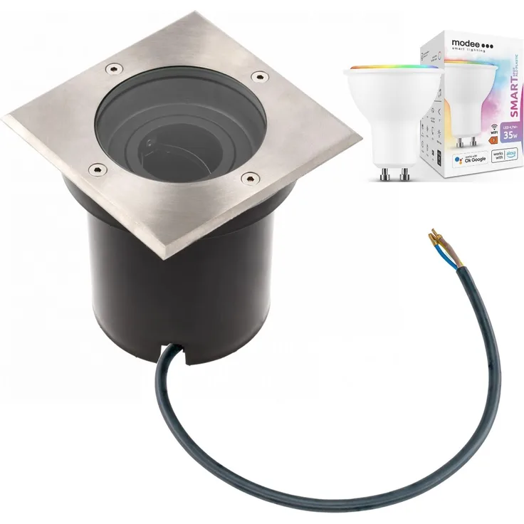 5 Watt eckige LED Einabu Boden-Spot Bodenleuchte Bodenstrahler Wegleuchte | schwenkbar aus Edelstahl | 130 x 130 x 129mm (B. x L. x H.) | 400 Lumen | RGBW (2700-6500 K)