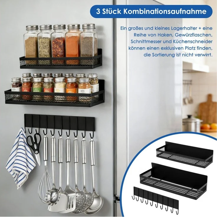 BlingBin Gewürzregal Magnetisches 3 Stück Kühlschrank Organizer,für Küchenorganisation, 3er Set 1-tlg, Metall bewegliche Veranstalter Gewürzhalter Platzsparende,ohne Bohren – Bild 2