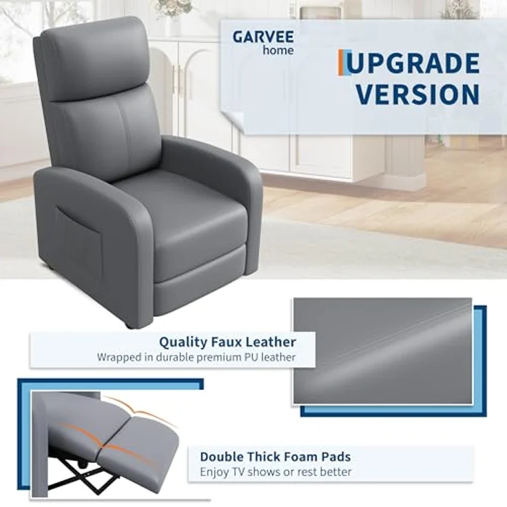 GarveeHome Relaxsessel Fernsehsessel Ruhesessel Liegesessel mit Liege-Funktion Polstersessel Leinen verstellbar Einzelliegesessel Wohnzimmer Schlafzimmer Heimkino (Grau) – Bild 7
