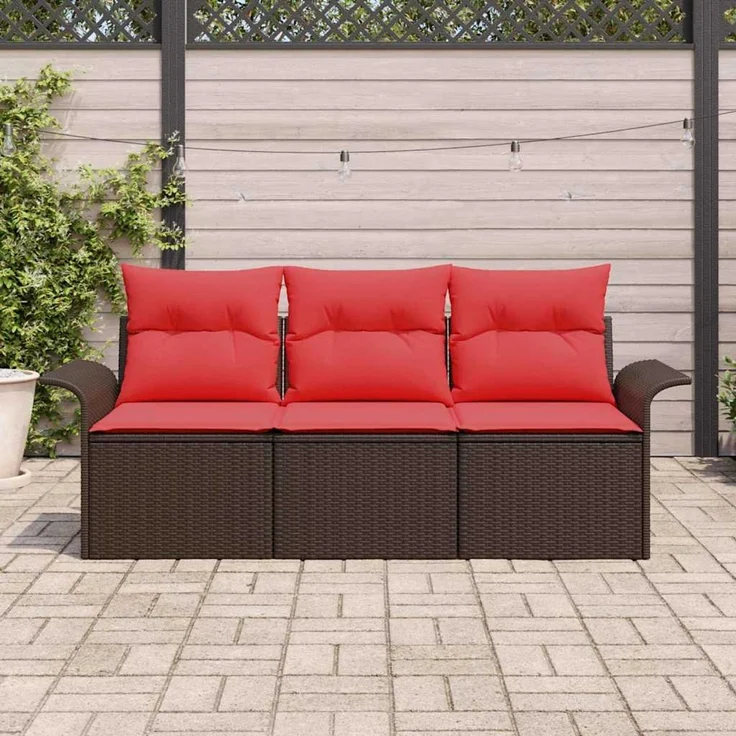 vidaXL Sofa Set 3 stk. 3-Sitzanzahl Braun und Rot Poly-Rattan 3345224 – Bild 3