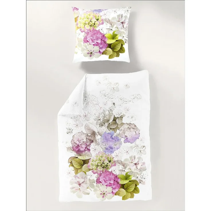 Traumschloss Mako-Satin Digitaldruck Wendebettwäsche - 5019_01 - Digitaldruck, frische Blumen in lil 155x220 / 80x80