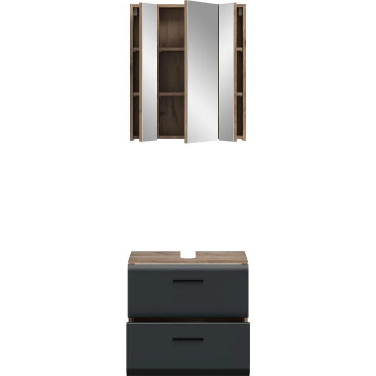 Badezimmer-Set >Ice< in Nox Oak / Schwarz - 60x185x30cm (BxHxT) – Bild 4