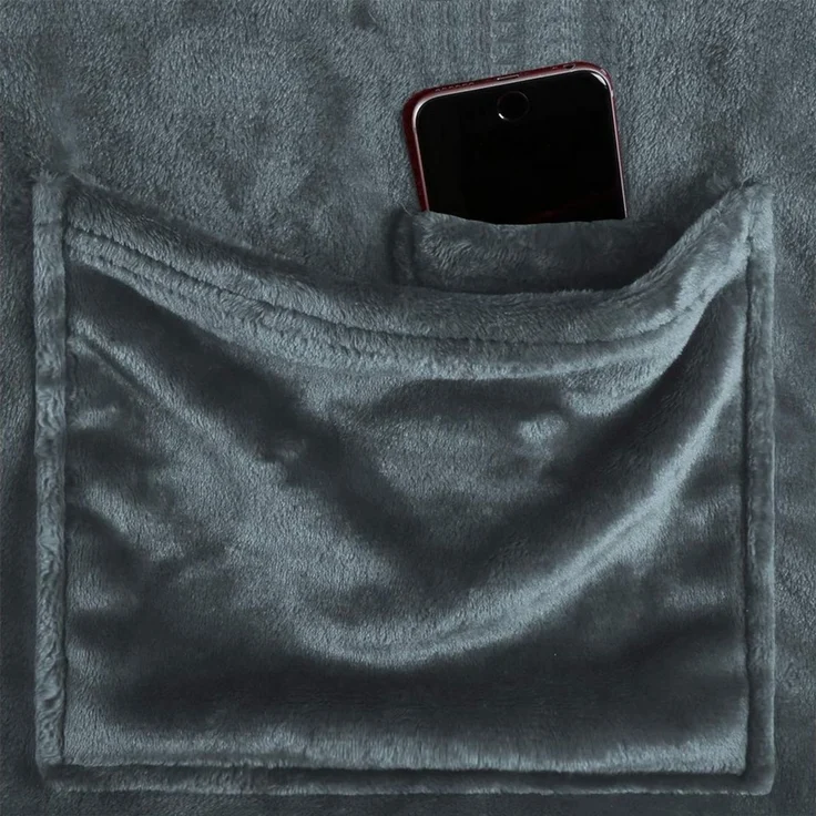 Wohndecke flauschige, tragbare Kuscheldecke mit Ärmeln und Fußtasche, Gräfenstayn, warme Ärmeldecke - TV Decke zum Anziehen - 180x150cm anthrazit – Bild 2