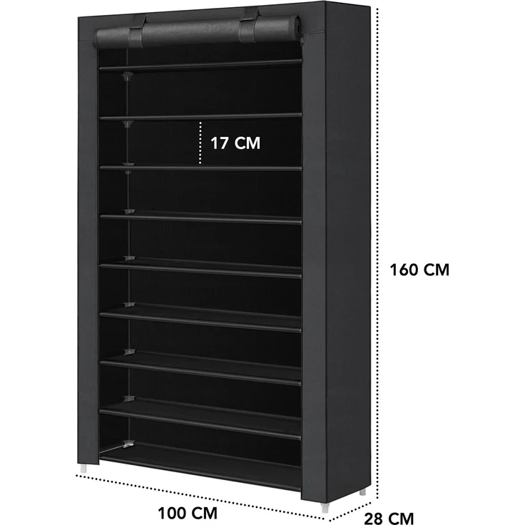 Brixy Schuhregal XXL - 9-Lager Schuhschrank - Bis zu 54 Paar Schuhe - 160x100x28cm - Schwarz, blacks, 100 x 28 x 160 cm – Bild 5