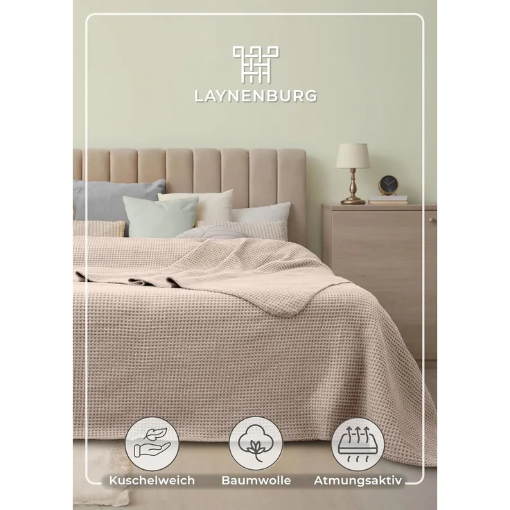 Wohndecke Wohndecke Waffelpique aus Baumwolle - Kuscheldecke, Baumwolldecke -, Laynenburg, Decke als Sofa-decke, Couchdecke, Wolldecke aus Baumwollmix – Bild 2