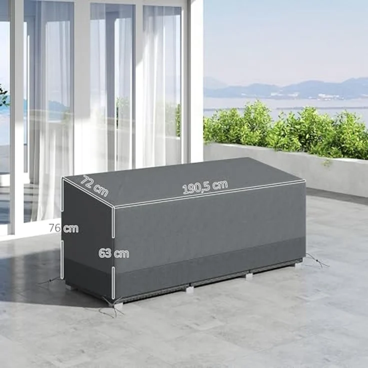Outsunny Gartenmöbel-Schutzhülle Wasserdicht (Abdeckung, 1-St, Abdeckplane), für Terrassenmöbel 190,5 x 72 x 76cm Hellgrau – Bild 7