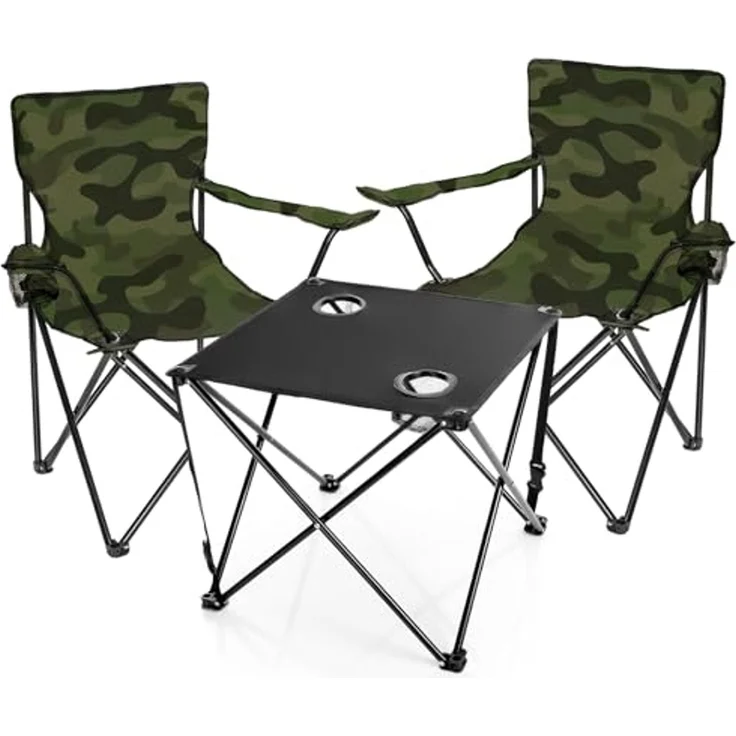 BigDean Campingtisch mit Stühlen camouflage - Camping Tisch Stuhl Set Camping Stühle (Set, 1-St, 2 Stühle mit Tisch), Angel, Festival, Outdoor, Pflegeleicht – Bild 5